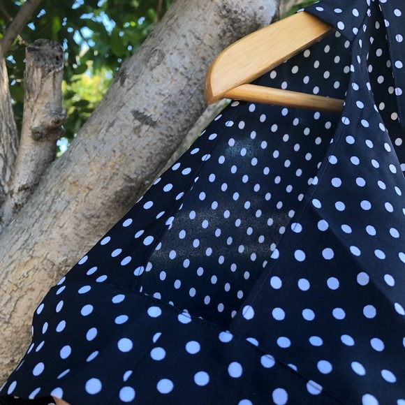 Michael Kors cold shoulder blouse. Navy polka dot. - Picture 3 of 5